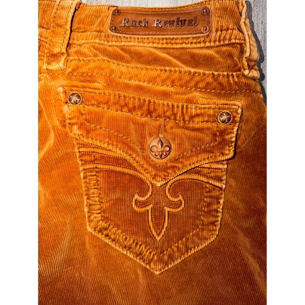 Rock Revival Jen Skinny Corduroy Pants Brown Fleur De Lis RJ8156S39 Size 29 - Picture 10 of 10